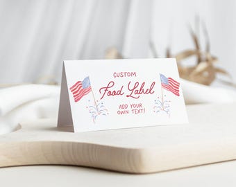 4th of July Food Label Template, Patriotic Place Card, 4th of July Place Card, July 4th Buffet Labels, Red White and Blue, American