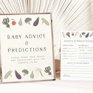 Lokaal geteelde babyshoweradvies en voorspellingen, advies- en voorspellingenkaart, babyshower op de boerenmarkt, babyshower met fruit en groenten