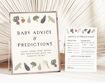 Locally Grown Baby Shower Advice and Predictions, Advice & Predictions Card, Farmer's Market Baby Shower, Fruits and Vegetables Baby Shower