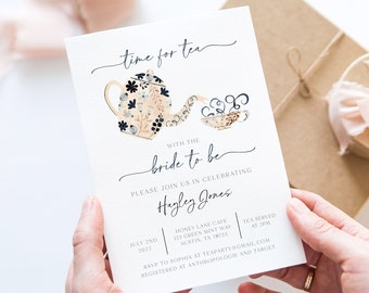 Bridal Tea Party Invitation Template, Tea with the Bride to Be, Bridal Shower Invitation, Bridal Brunch Invite, Floral Teacup, Editable