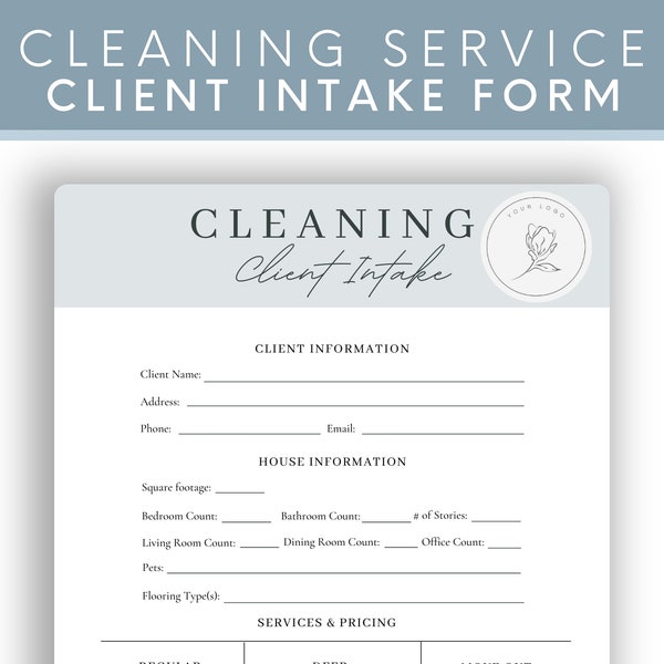 Professional Residential Cleaning Service Client Intake Form, Editable Client Form, House Cleaning Template, Cleaning Service Business