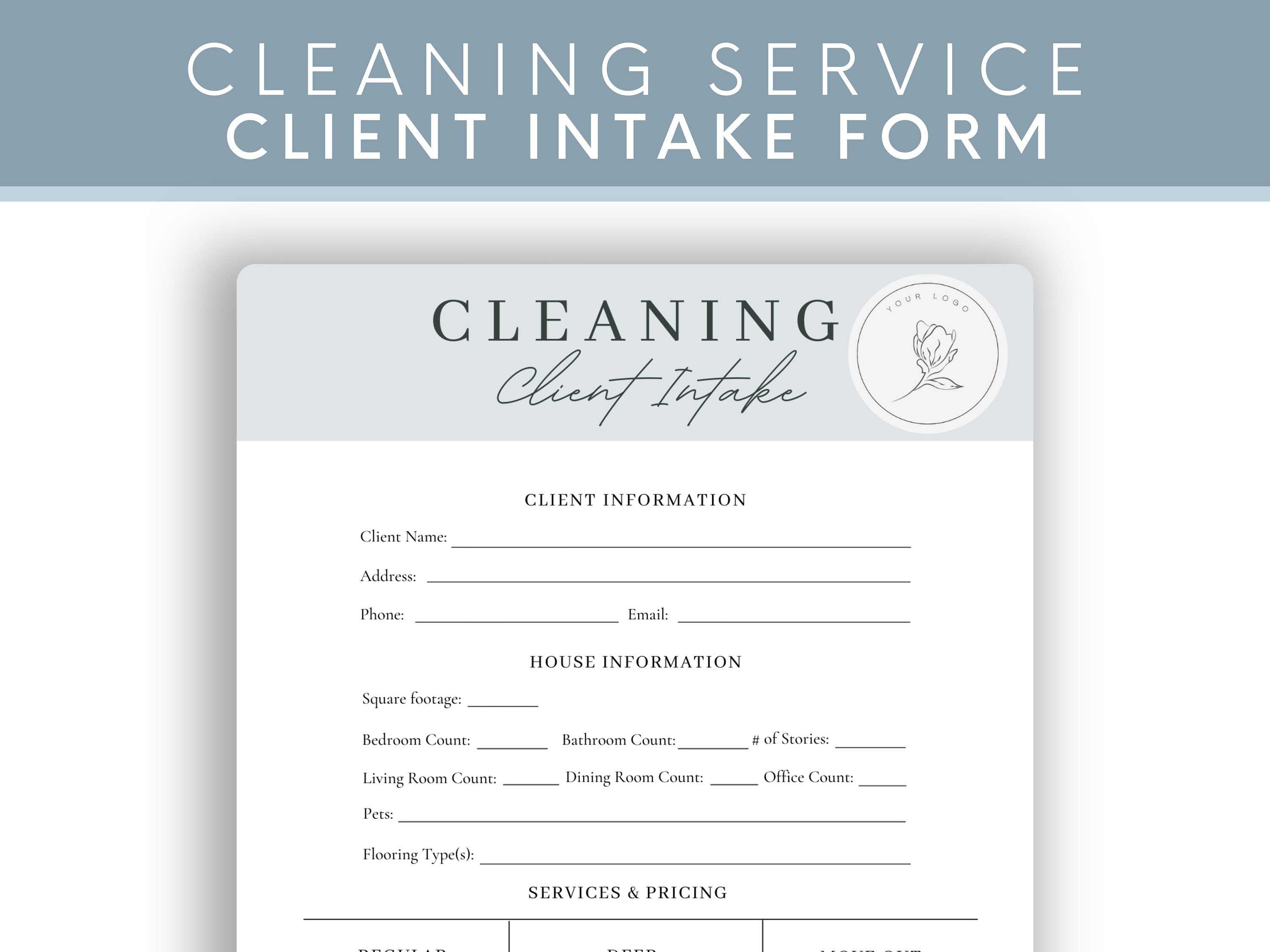 Professional Residential Cleaning Service Client Intake Form Etsy