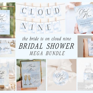 On Cloud Nine Bridal Shower Bundle, The Bride is On Cloud Nine, On Cloud 9 Bridal Shower, Cloud Bridal Shower Themes, Cloud Nine Invite