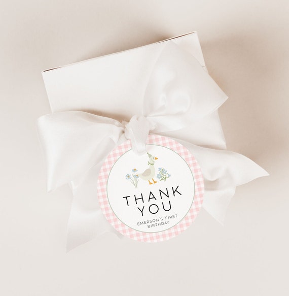 Silly Goose Birthday Thank You Sticker Template, Goose 1st Birthday Favors Sticker, First Birthday Thank You, One Lucky Duck Birthday Girl