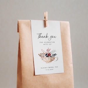 Tea Party Bridal Shower Thank You Tag, Tea with the Bride to Be, Bridal Tea, Bridal Brunch Party Favor Tag, Floral Teacup, Editable Template