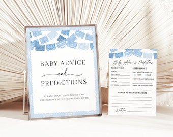 Fiesta Baby Shower Advice and Predictions, Advice & Predictions Card, Blue Fiesta Shower Games, Baby Shower Boy, Baby Advice Game, Printable