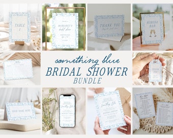 Something Blue Bridal Shower Bundle, Blue Floral Bridal Shower Templates, Blue Bridal Shower Games, Bridal Shower Themes, Printable, B0