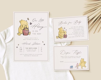 Classic Winnie the Pooh Baby Shower Invitation Template, Winnie the Pooh Baby Shower Invite, Baby Shower Invitation Neutral, Editable