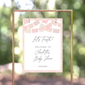 Pink Fiesta Baby Shower Welcome Sign, Baby Shower Fiesta Girl, Girl Fiesta Baby Shower, Papel Picado Baby Shower, Editable