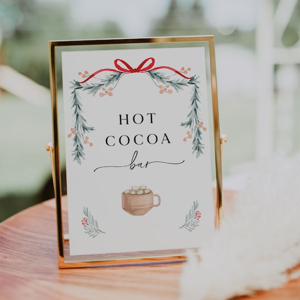 Christmas Hot Cocoa Bar Sign Template, Christmas Hot Chocolate Bar Sign, Merry Little Bridal Shower, Winter Bridal Shower Sign, Printable