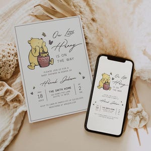 Classic Winnie the Pooh Baby Shower Invitation Template, Winnie the Pooh Baby Shower Invite, Baby Shower Invitation Neutral, Editable