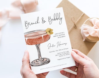 Brunch and Bubbly Bridal Shower Invitation, Bridal Brunch Invite, Petals and Prosecco, Champagne, Digital Download, Editable Template