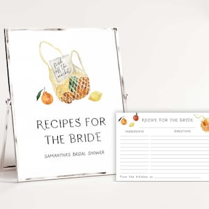 Carte de recette pour la douche nuptiale fraîchement sortie du marché, carte de recette pour la douche nuptiale au citron, douche nuptiale aux agrumes, brunch de la mariée, recettes pour la mariée