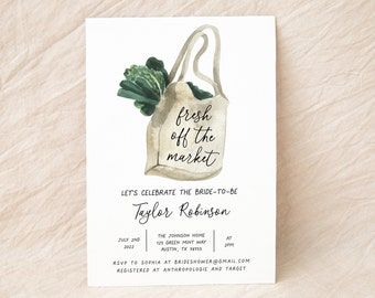 Farmer's Market Bridal Shower Invitation, Off the Market Bride, Bridal Brunch Invite, Organic, Greenery, Digital Download, Editable Template