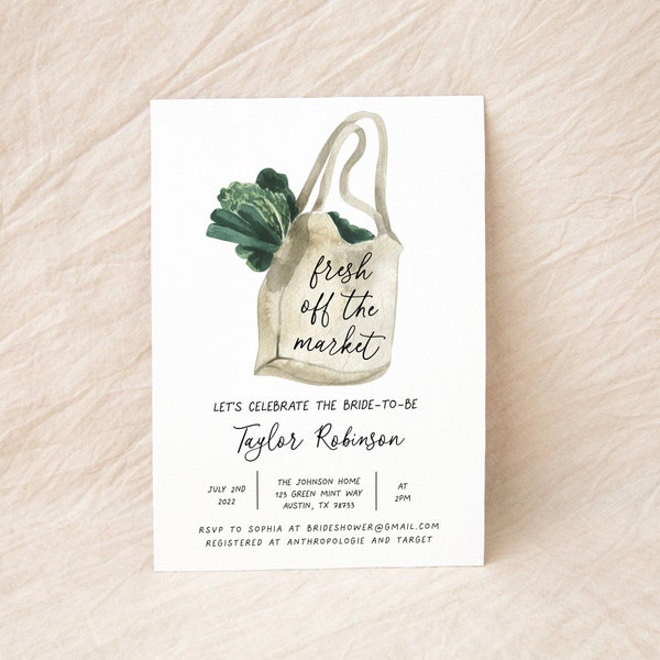 Farmer's Market Bridal Shower Invitation, Off the Market Bride, Bridal Brunch Invite, Organic, Greenery, Digital Download, Editable Template