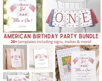 All American Girl 1st Birthday Bundle, 4th of July First Birthday Party, Red White & Blue, Little Firecracker Birthday, Summer Birthday