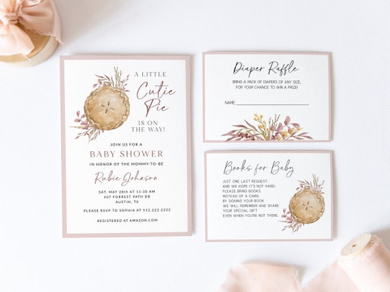 Cutie Pie Baby Shower Invitation Suite Template Girl Fall - Etsy