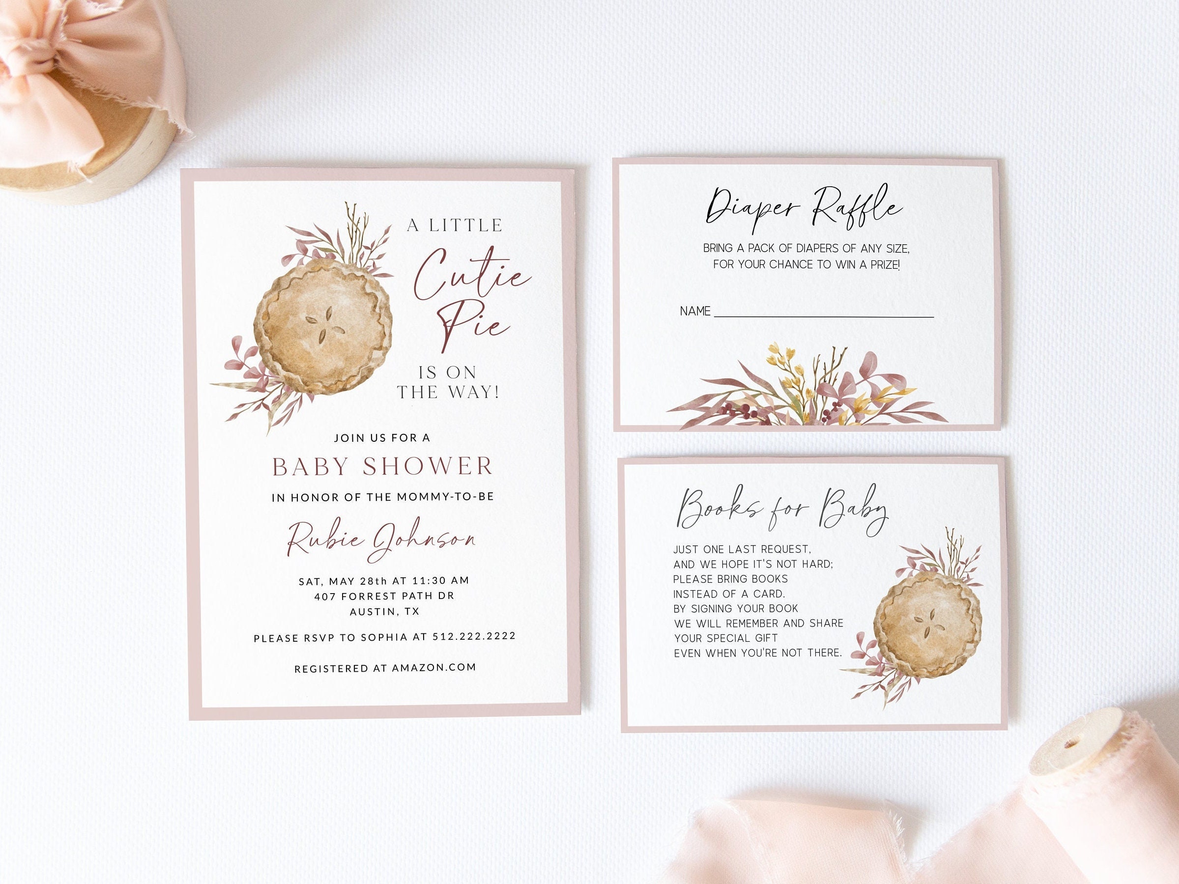 Cutie Pie Baby Shower Invitation Suite Template Girl Fall Etsy