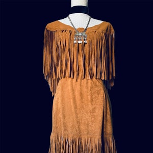 Vintage 1970 80s Suede Style Western Hippy Bohemian Mini Dress