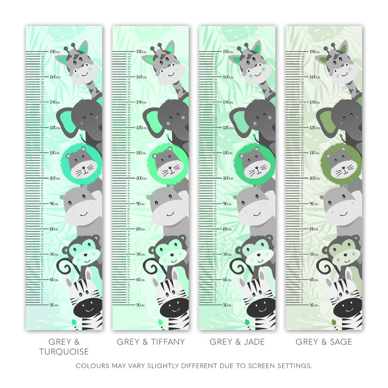 Grey Jungle Height Chart Jungle Animals Childrens Growth Etsy UK