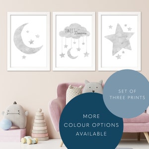 Sweet Dreams Nursery Print Set | Cloud Nursery Print | Star Nursery Print | Moon Nursery Print | Set of 3 Prints