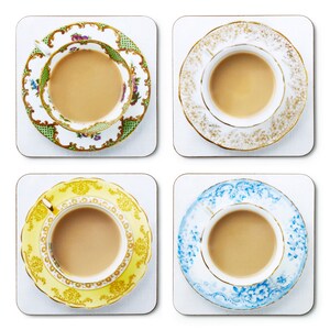 Teacup Coaster Set: Gift for Tea Lover Drinks Coaster Tea Coaster AFTERNOON ETIQUETTE Cuppa Coasters With Quirky Teabag Gift Tag image 2