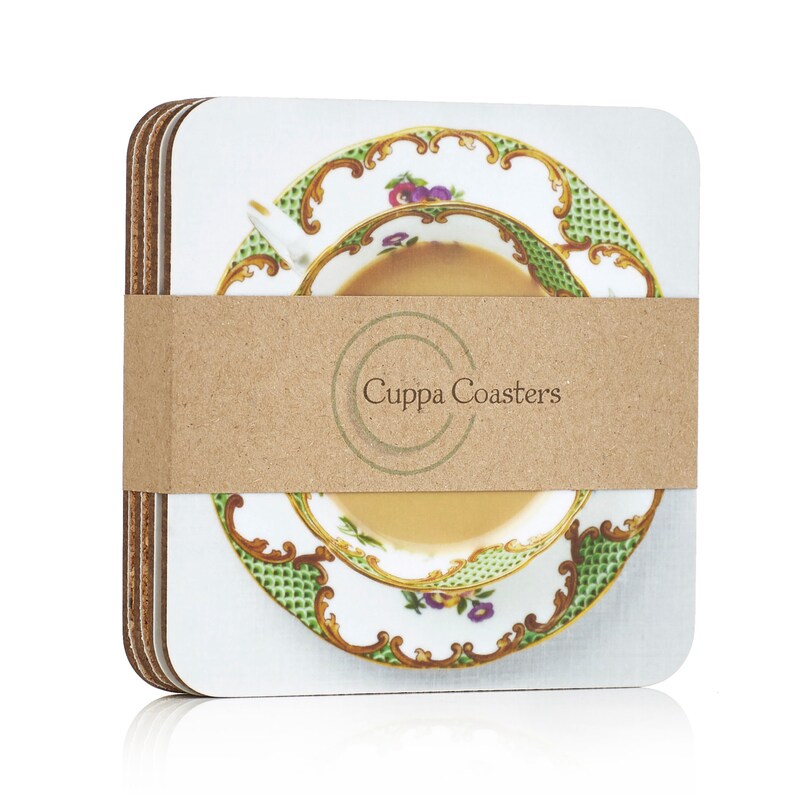 Teacup Coaster Set: Gift for Tea Lover Drinks Coaster Tea Coaster AFTERNOON ETIQUETTE Cuppa Coasters With Quirky Teabag Gift Tag image 3