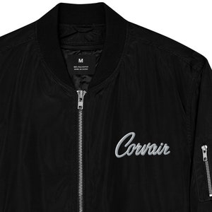 Embroidered Corvair LM Script White Grey Graphic Premium recycled bomber jacket image 1