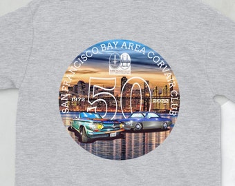 San Francisco Bay Area Corvair Club 50 jaar Unisex T-shirt met korte mouw