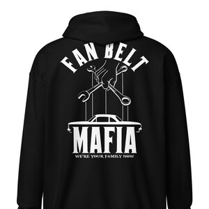 Fan Belt Mafia 2 sided print Corvair Coupe 1960, 1961, 1962, 1963, 1964, heavy blend zip hoodie