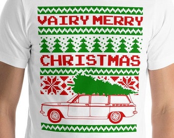 Corvair Lakewood Wagon Ugly Christmas Sweater Style Short-Sleeve Unisex T-Shirt