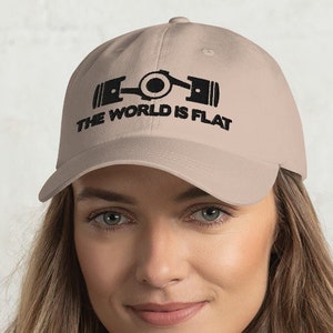 The World Is Flat Embroidered Dad hat Stone