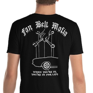 Fan Belt Mafia Late Model Corvair Convertible 1965, 1966, 1967, 1968, 1969, Short-Sleeve Unisex T-Shirt