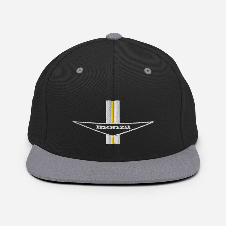 Embroidered Corvair Monza Snapback Hat Black/ Silver