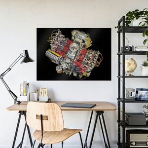 Corvair Hot Rod Motor Engine Illustration Gloss Posters