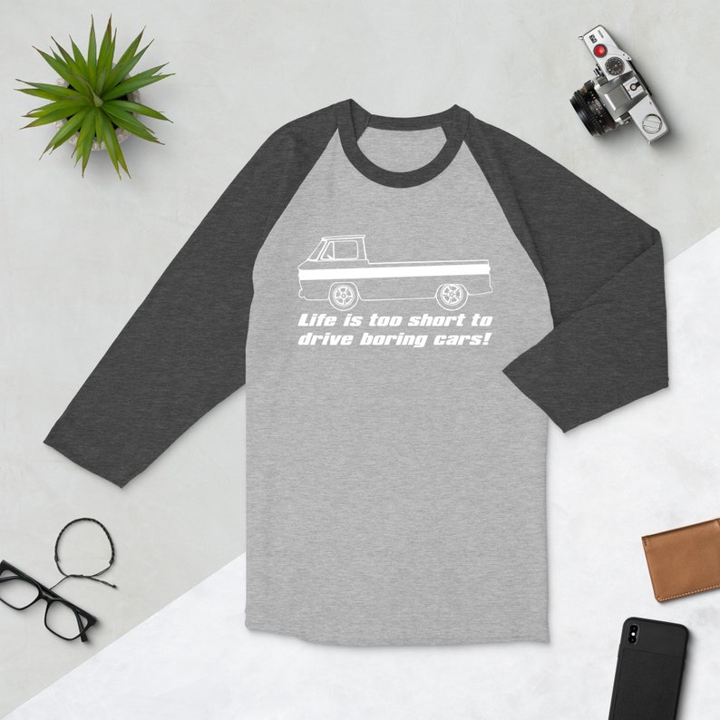 Corvair Rampside Life is Too Short to Drive Boring Cars 3/4 sleeve raglan shirt Grey/Heather Charcoa