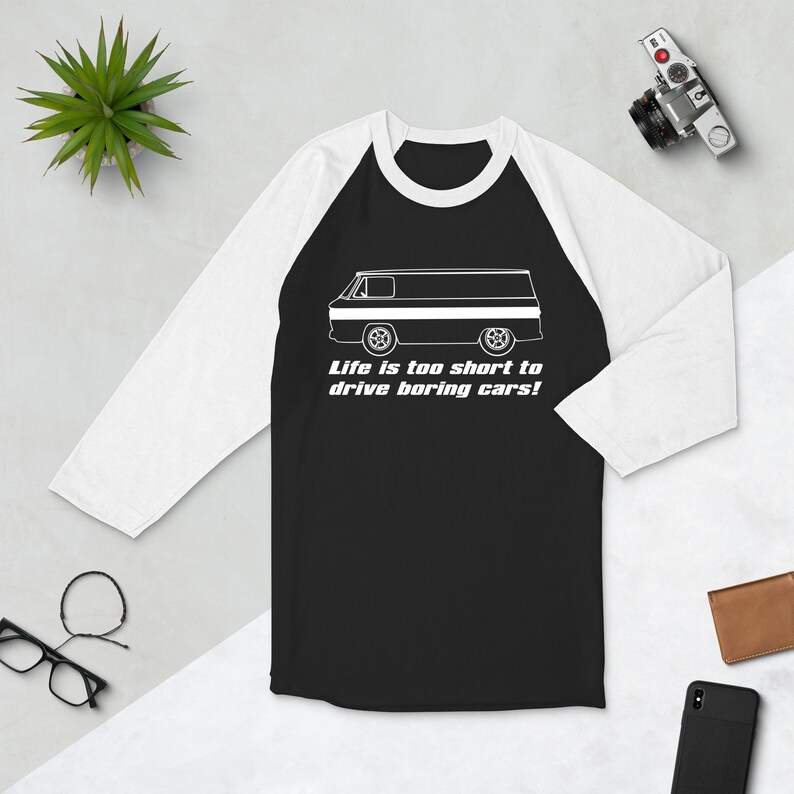 Corvair Corvan Life is Too Short to Drive Boring Cars 3/4 sleeve raglan shirt Black/White