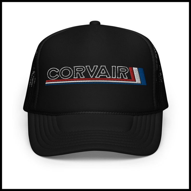 Corvair Embroidered Vintage Foam trucker hat Black
