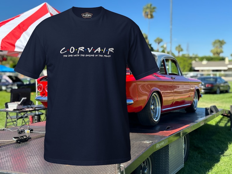 Corvair Friends The One with the Engine in the Rear Short-Sleeve T-Shirt Navy