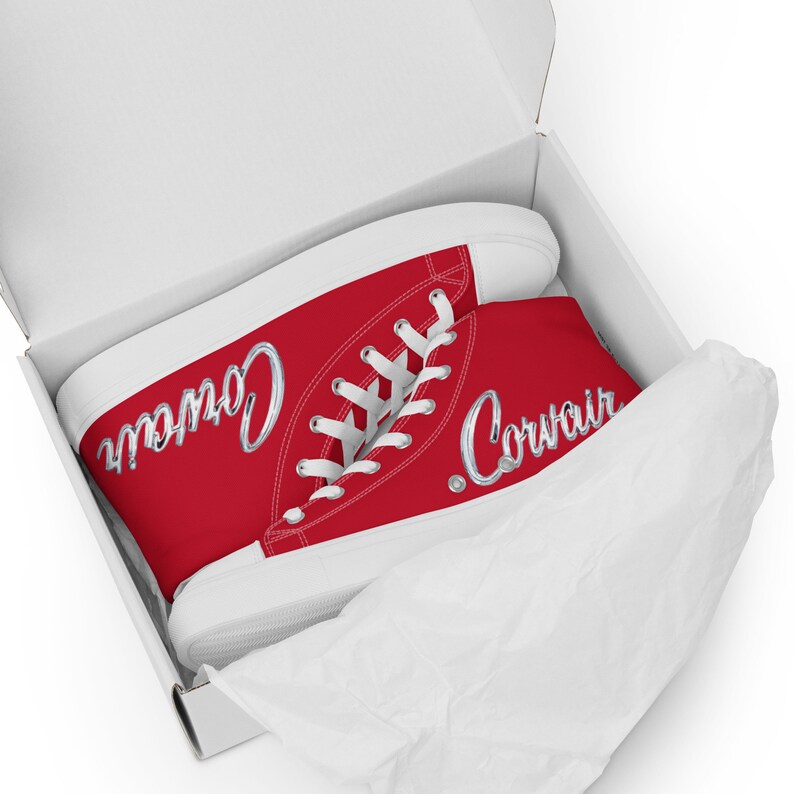 Corvair Script Red Mens high top canvas shoes image 5
