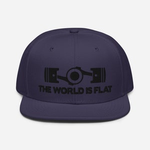 The World Is Flat Embroidered Snapback Hat Navy blue