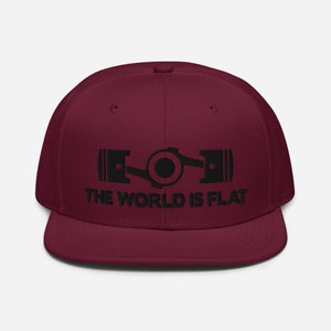 The World Is Flat Embroidered Snapback Hat Burgundy maroon