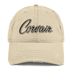 Embroidered Corvair Script Distressed Dad Hat image 1
