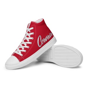 Corvair Script Red Mens high top canvas shoes image 3