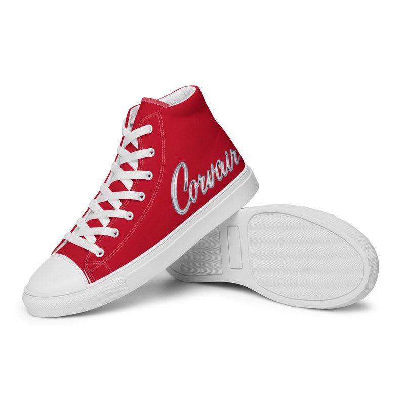 Corvair Script Red Mens high top canvas shoes image 3