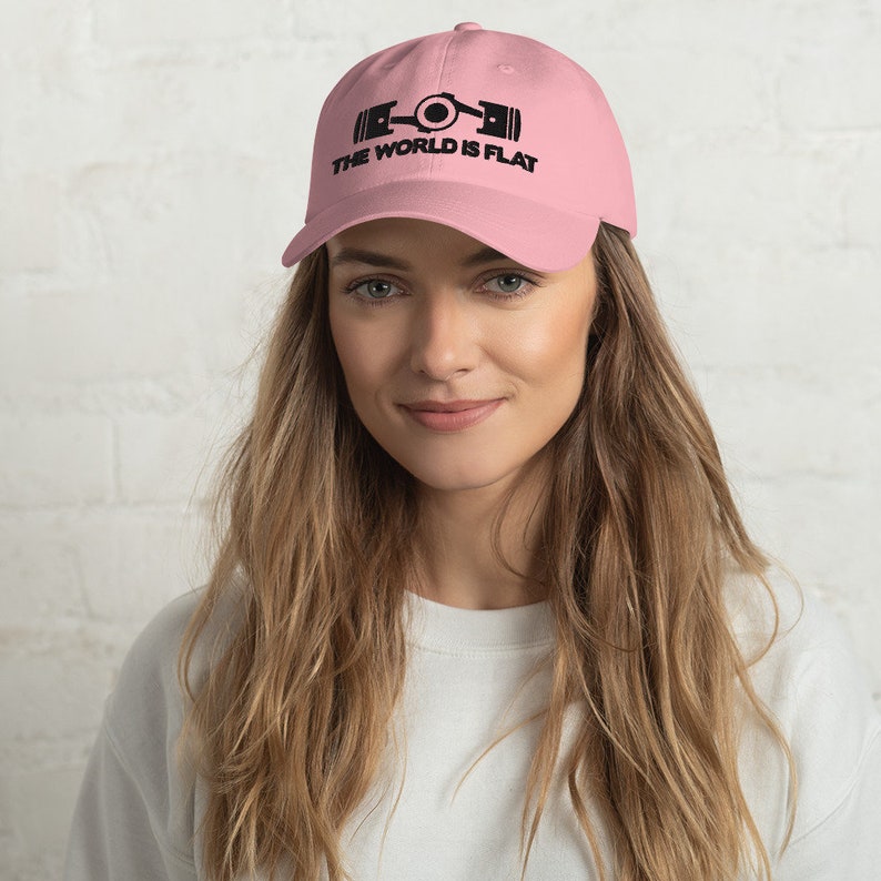 The World Is Flat Embroidered Dad hat Pink