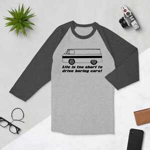 Corvair Corvan Life is Too Short to Drive Boring Cars 3/4 sleeve raglan shirt Grey/Heather Charcoa