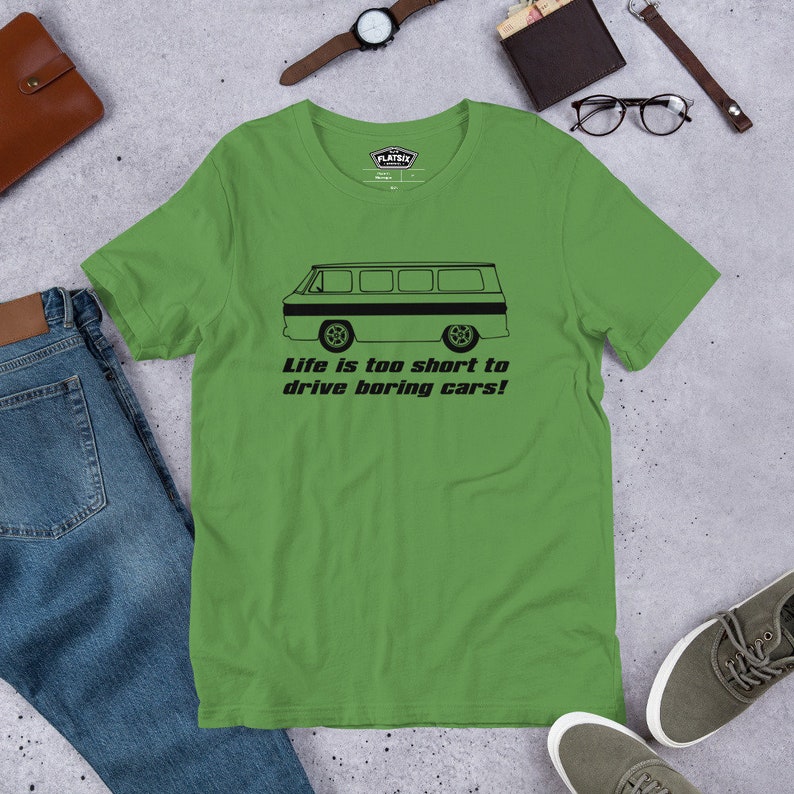 Corvair Greenbrier Life is Too Short to Drive Boring Cars Short-sleeve unisex t-shirt Leaf