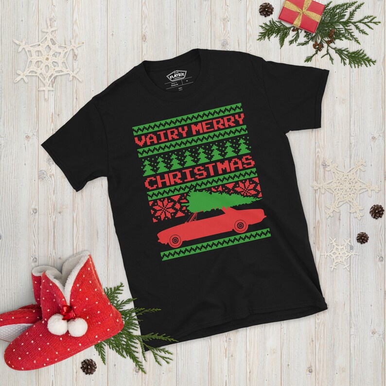 Corvair Late Model Sedan Ugly Christmas Sweater Style Short-Sleeve T-Shirt Black