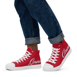 Corvair Script Red Mens high top canvas shoes image 4